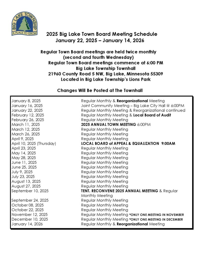 JAN 22 2025 - JAN 14 2026 MEETING SCHEDULE